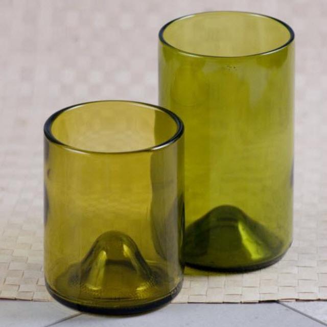 Wine Punts Recycled Glassware 16 oz Olive - Set of 4