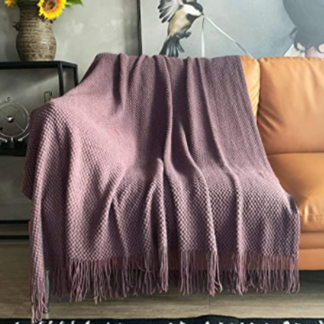 LOMAO Knitted Throw Blanket (Pale Lavender, 50x60)