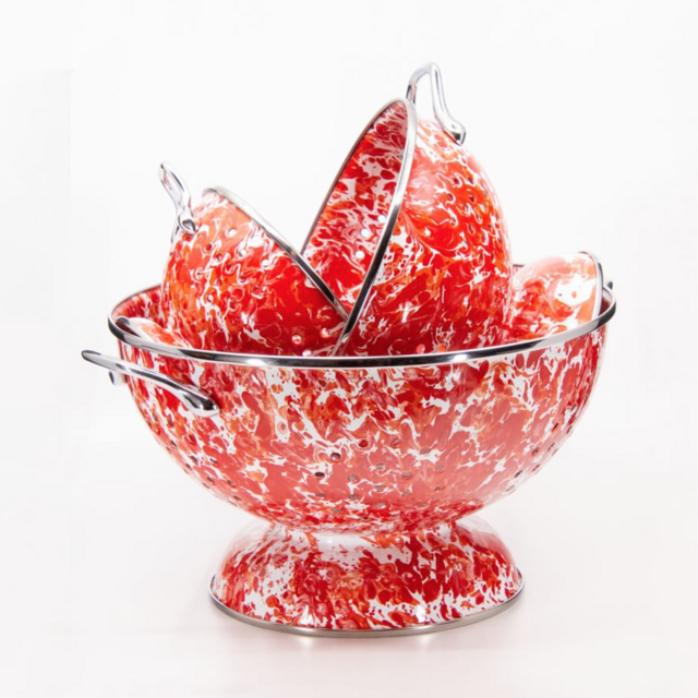 Golden Rabbit Enamel Colanders in Red/Orange Speckle - Set of 3