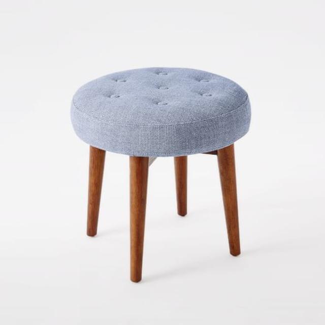 Mid-Century Upholstered Stool- Shelter Blue