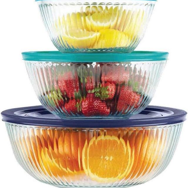 Pyrex 8 Piece Ribbed Bowl Set Including Assorted Colored Lids