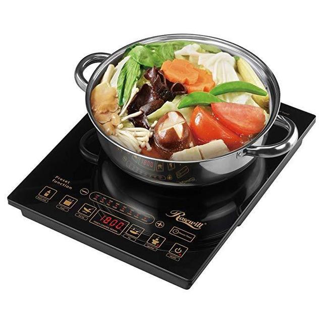 Rosewill 1800W 5 Pre-Programmed Settings Induction Cooker Cooktop, Included 10” 3.5 Qt 18-8 Stainless Steel Pot, Gold, RHAI-16002