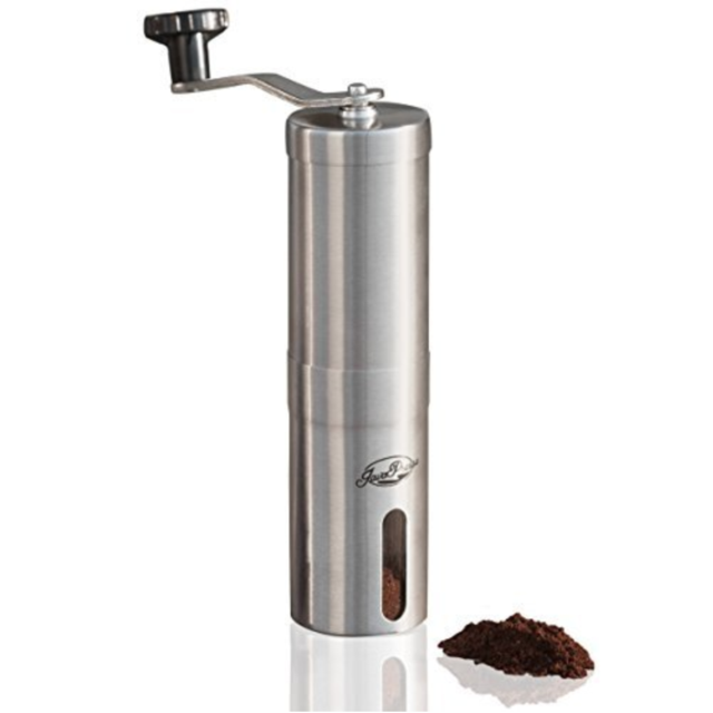 JavaPresse Manual Coffee Grinder, Conical Burr Mill, Brushed Stainless Steel