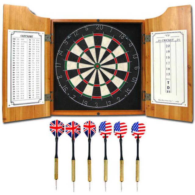 Trademark Games Solid Wood Dart Cabinet with Dartboard and Darts