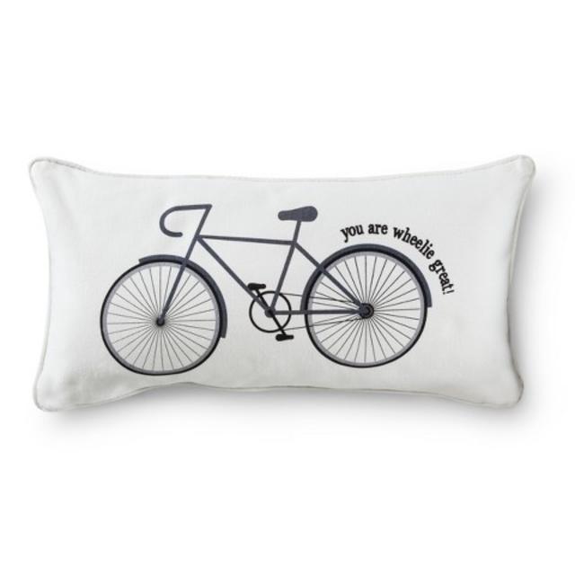 Bicycle Script Decorative Throw Pillow - White