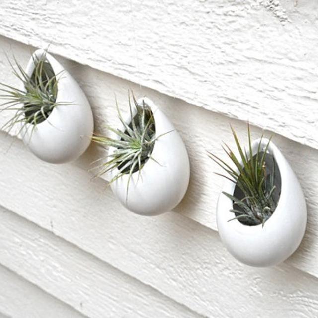 Set of 3 Mini Matte White Ceramic Hanging Planters, Wall Hanging Planters, Air Plant Hanging Planters, Hanging Ceramic Vases, Modern Vases