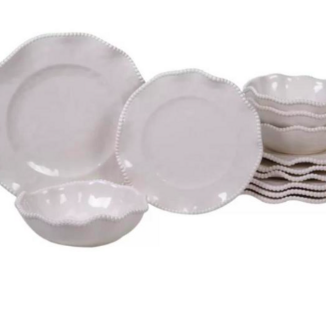 Cream Certified International Perlette 12 Piece Melamine Dinnerware Set, Service For 4