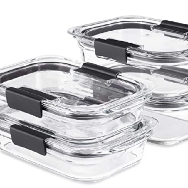 Rubbermaid 8-Piece Brilliance Glass Food Storage Containers with Lids for Lunch, Meal Prep, and Leftovers, Dishwasher and Oven Safe, Clear/Grey