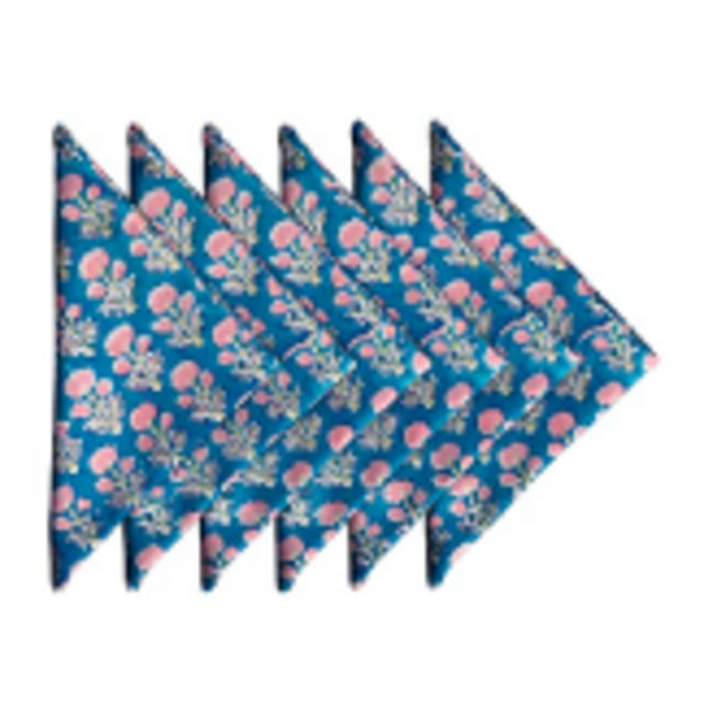Craftbot Cotton Print Napkins 18x18 inches - Washable Cloth Dinner Napkins Set of 6 - Everyday Use or Dinner Party and Events - Teal Indian Block Printed Soft Fabric