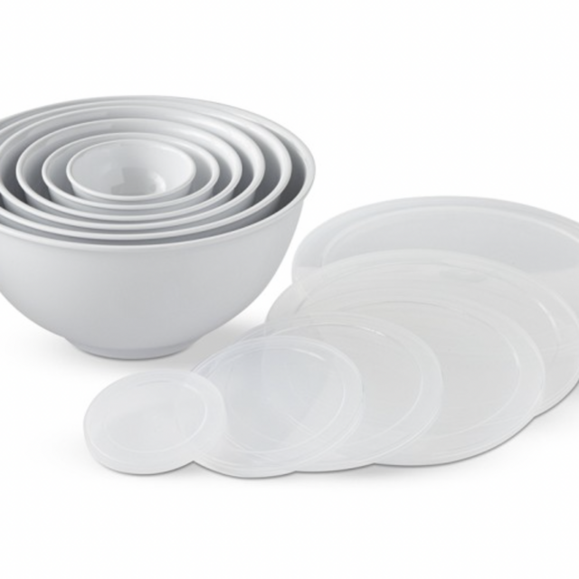 Melamine Mixing Bowls with Lid, Set of 6, White