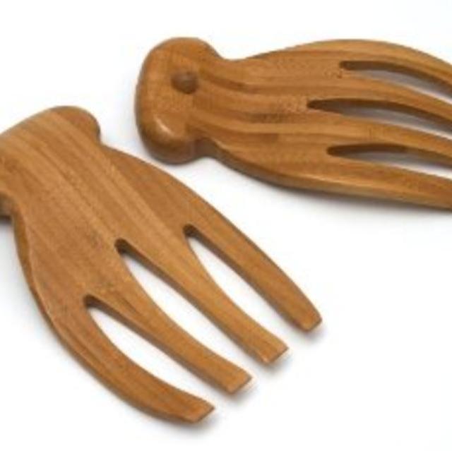 Lipper International Salad Hands with Knob Stand, Bamboo, Set of 2