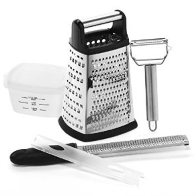 Elite Kitchenware Stainless Steel Box Grater, Julienne Peeler and Microplane Zester - 3 Piece Grater Peeler Slicer Set - Vegetable Potato Peeler - Kitchen Utensils - Kitchen Gadgets - Kitchen Tools
