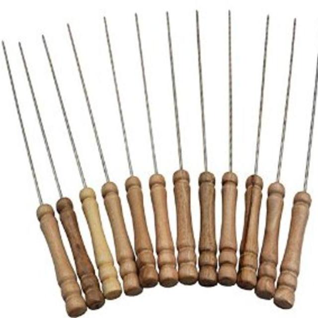 YYGIFT® Stainless Steel Barbecue Skewers with Wood Handle Marshmallow Roasting Sticks Meat Hot Dog Fork Best for BBQ Camping Cookware Campfire Grill Cooking