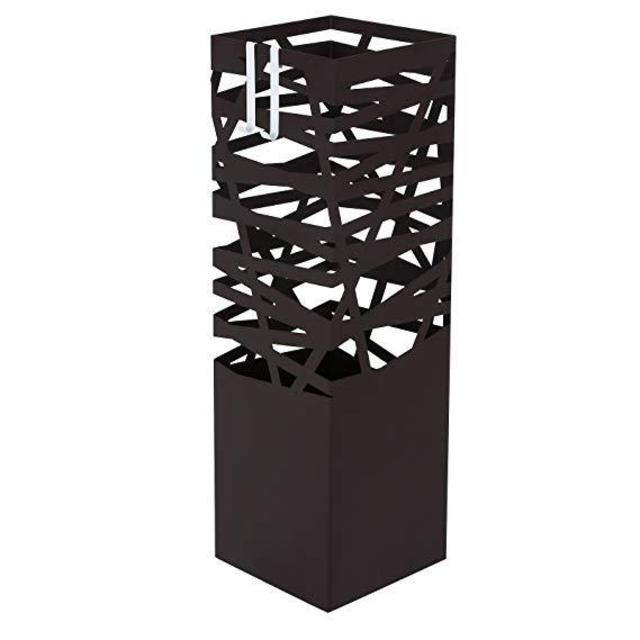SONGMICS Modern Umbrella Stand Rack Free Standing for Canes Walking Sticks Square with 2 Hooks Metal Brown ULUC47Z
