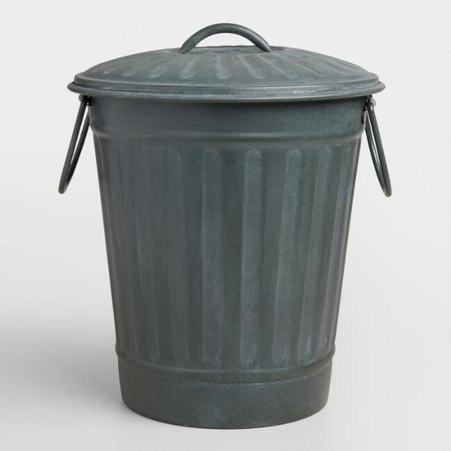 Large Steel Gray Retro Metal Trash Can