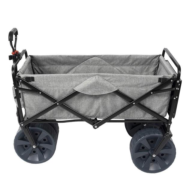 Mac Sports Collapsible Folding Outdoor Beach Wagon with Side Table, Perfect for Camping, Concerts, Sporting Events, The Beach, and More - Light Gray