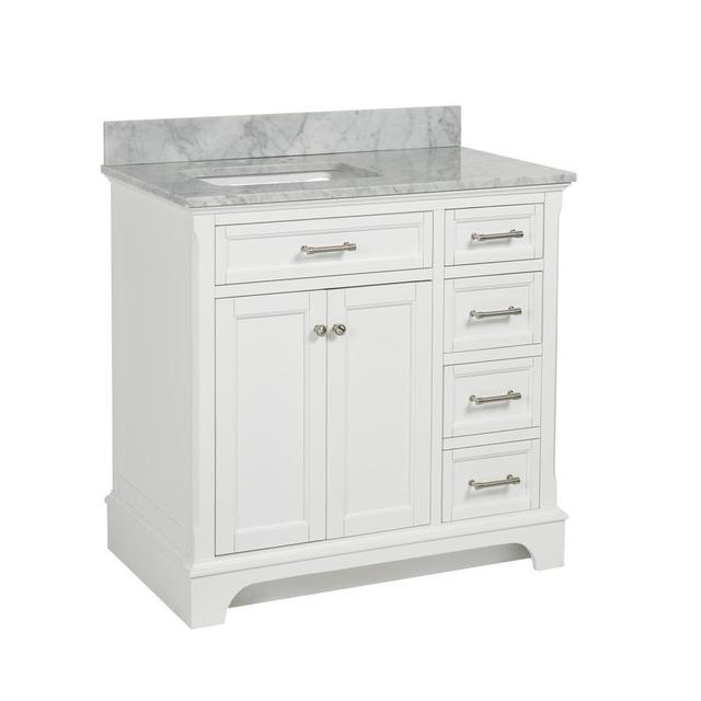 allen + roth Roveland White (Common: 36-in x 22-in) Undermount Single Sink Birch/Poplar Bathroom Vanity with Natural Marble Top (Actual: 36-in x 22-in)