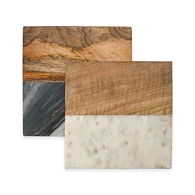 Thirstystone® Marble and Wood Trivet in White