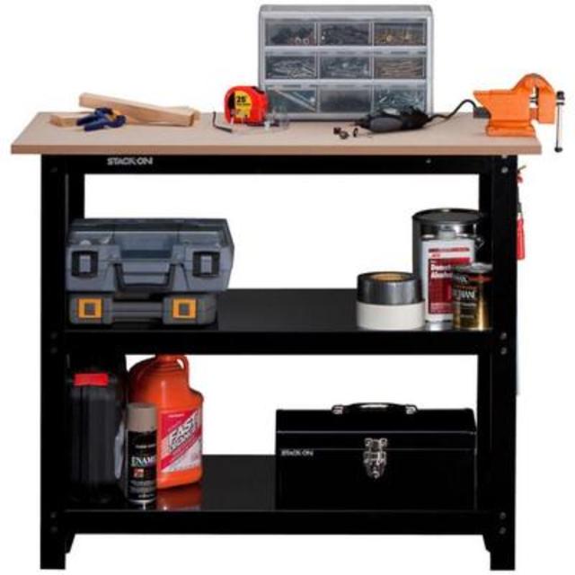 DIY Workbench with Full Length Steel Shelves