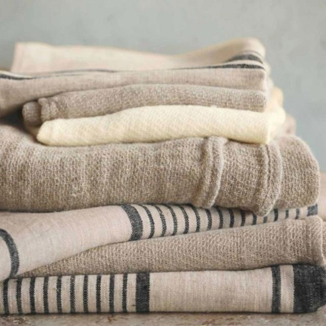 Pure Linen Hand Towel Set, Black Stripe