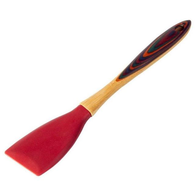 Island Bamboo Silicone Angle Spatula with Rainbow Bamboo Wood Handle, 12-3/4 inches