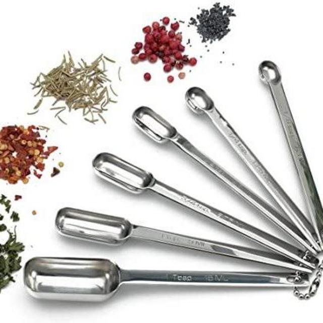 RSVP International Endurance Stainless Steel Spice Measuring Spoons, Set of 6 | 1/8 tsp to 1 Tbsp Measurements | Nest for Easy Storage | Dishwasher Safe | Dry or Liquid | Baking or Cooking