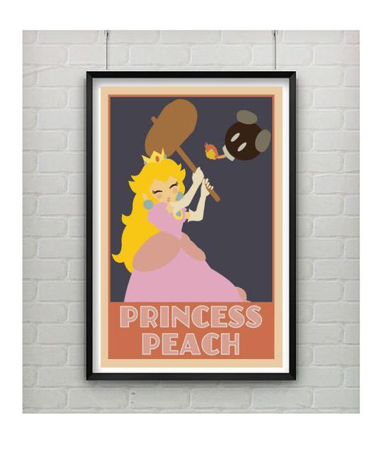 Princess Peach Retro Inspired Art Print - Mario Poster - Princess Peach Vintage Inspired Poster 11x17
