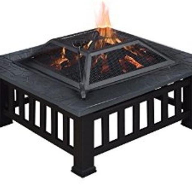 TMS® 32" Outdoor Metal Firepit Backyard Patio Garden Square Stove Fire Pit W/Cover