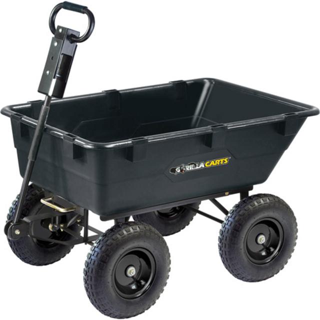 Gorilla Carts GOR866D Heavy-Duty Garden Poly Dump Cart with 2-in-1 Convertible Handle, 1,200-lb Capacity
