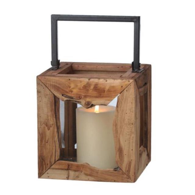 10.5" Small Organic Modern-Style Wooden Pillar Candle Lantern