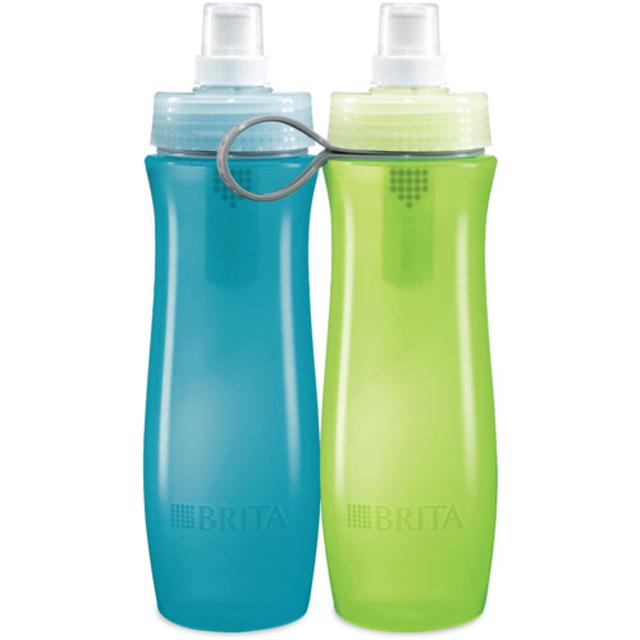 Brita Soft Squeeze Water Filter Bottle, Twin Pack, Aqua & Green, 20 ounce