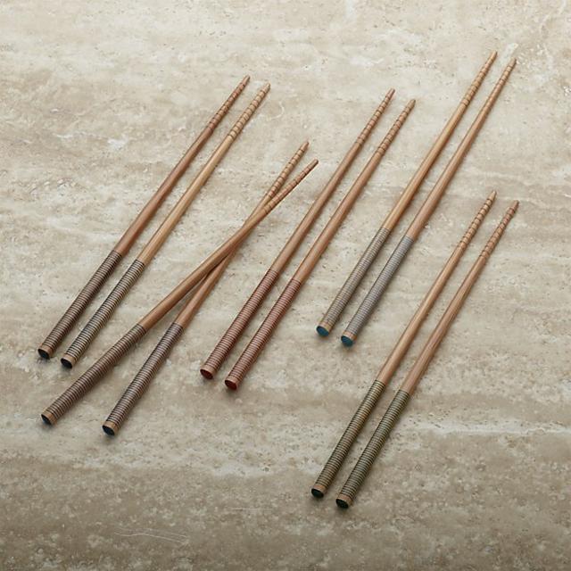 Set of 5 Striped Bamboo Chopstick Pairs