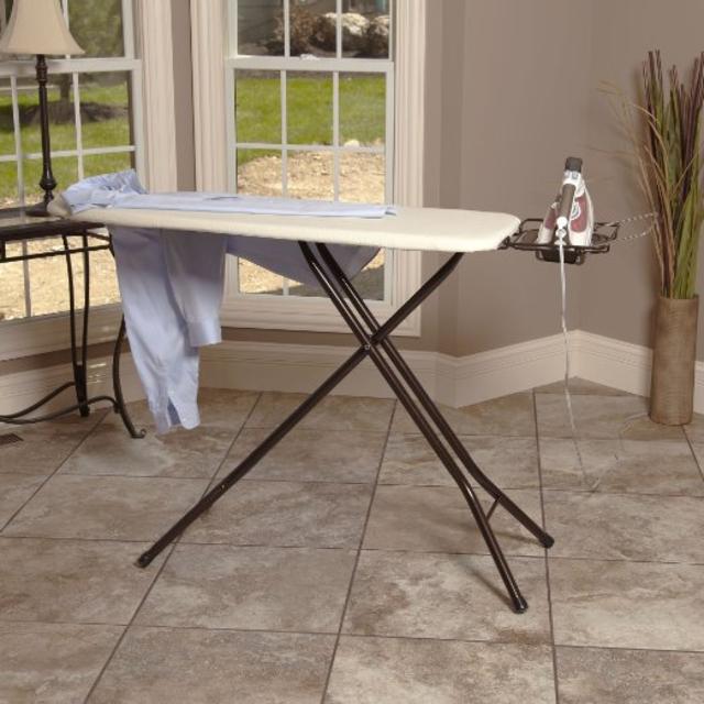 Household Essentials Fibertech Mega Wide Top Bronze Finish 4-Leg Ironing Board with Natural Cotton Cover