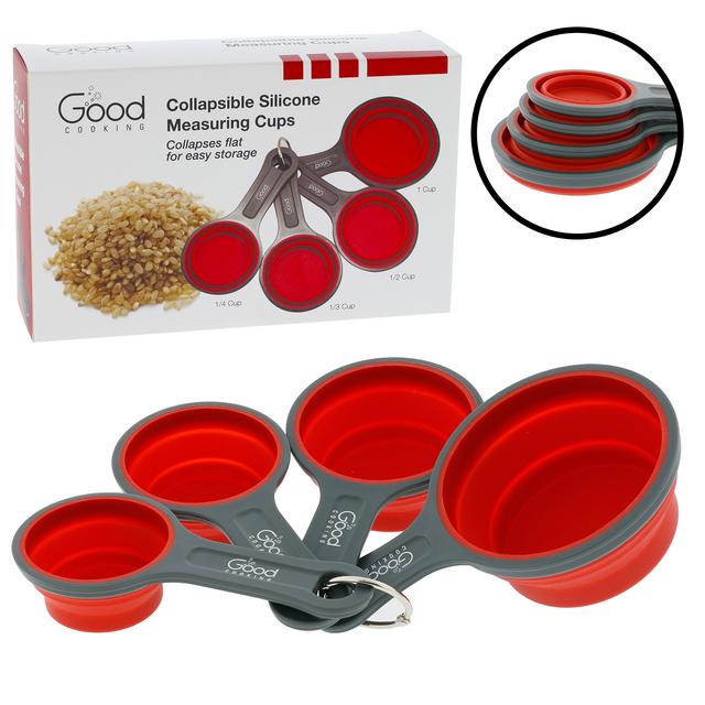Collapsible Measuring Cups - 4pc Nesting Silicone Measuring Cup Set (BPA Free)- 1/4 Cup, 1/2 Cup, 3/4 Cup, 1 Cup- By Good Cooking