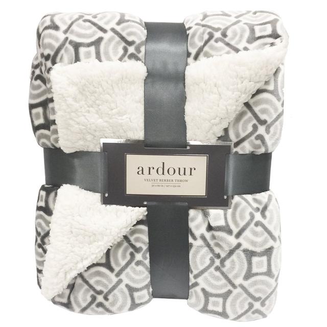 ardour Printed 50-by-60-inch Reversible Velvet Berber Throw (Slate Kaleidoscope)