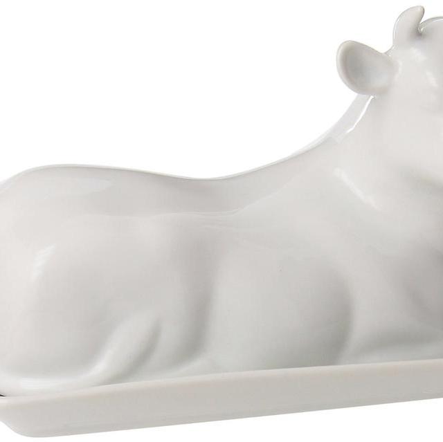 Butter Dish Cow Shaped White Porcelain