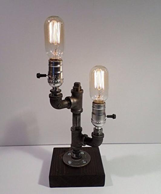 Dual Industrial Steampunk table pipe lamp with Radio Edison bulb