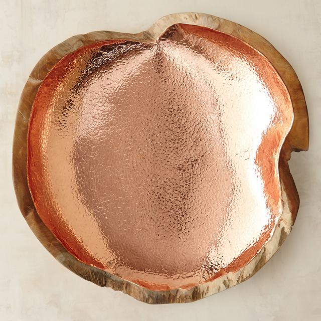 Hammered Copper & Teak Bowl