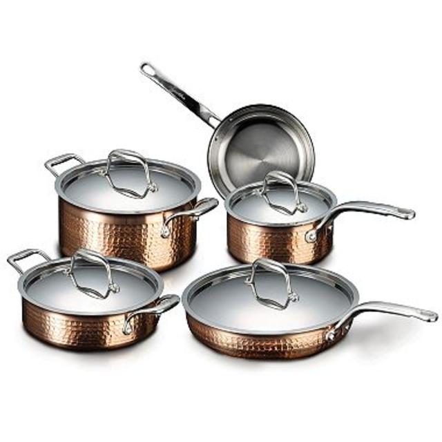 Lagostina Martellata Tri-Ply Copper 9-Piece Cookware Set