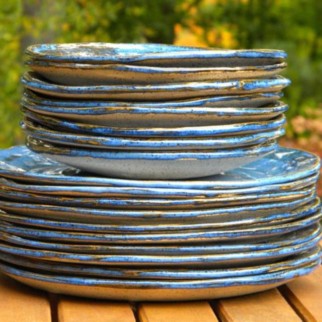 Cobalt Blue Stoneware Dinner Plates