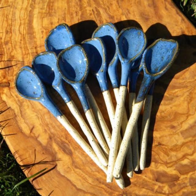Vibrant Blue Ceramic Serving Spoons