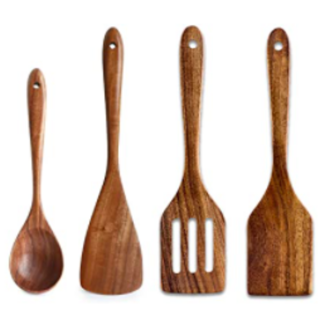 5 Pcs Luxury Wooden Kitchen Utensils Spoons Non Stick Spatula Cooking Utensils Set-Best Wood Spatula Paddle, Slotted Spatula, Angled Turner Spatula, Serving Cooking Spoon & Mixing Spoon Utensil