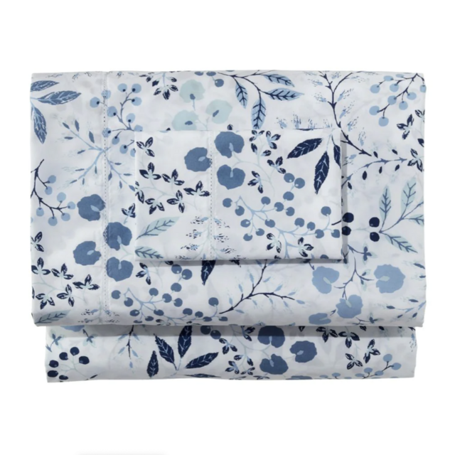 L.L. Bean 280-Thread-Count Pima Cotton Percale Sheet Set, King Size White/Floral