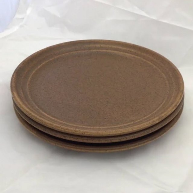 SET of 3 - Monmouth Western Stoneware Maple Leaf - 10" Dinner Plate - Mojave Brown Beehive - Arts & Crafts