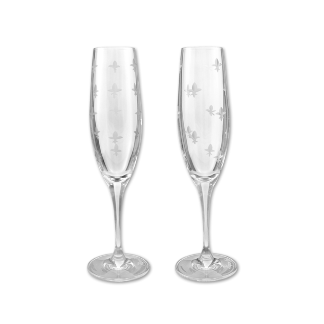 Mignon Faget Fleur de Lis Crystal Champagne Flutes