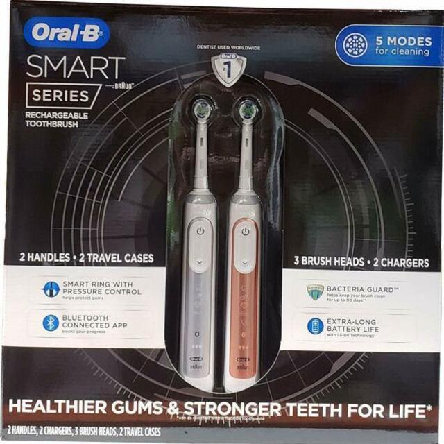 Oral-B Smart Series Rechargeable Toothbrush, Silver & Rose Gold Twin Pack