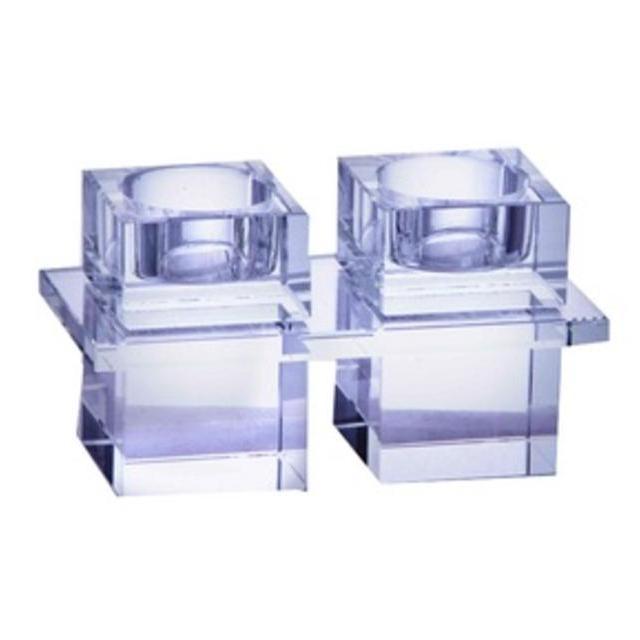 Crystal Shabbat Candlesticks with Fused Middle and Box Design