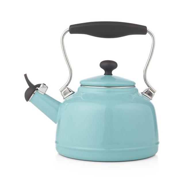 Vintage Aqua Steel Enamel Tea Kettle