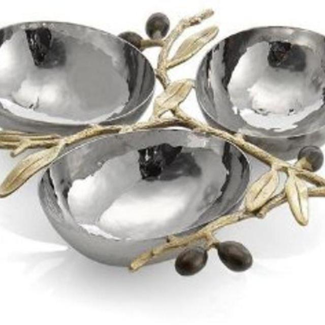 Michael Aram Olive Branch Gold Triple Compartment Dish