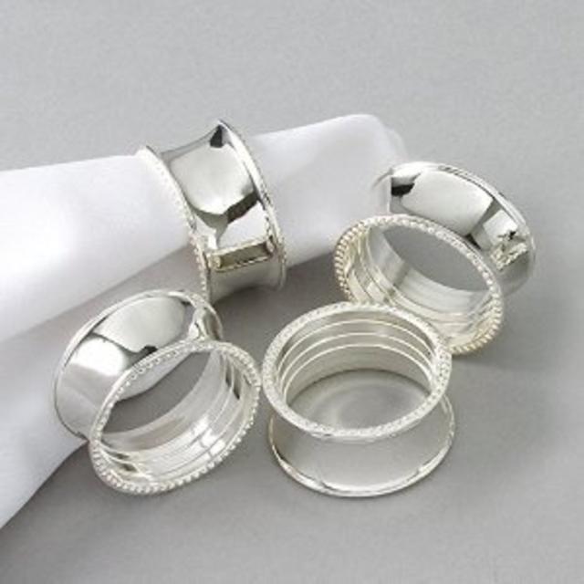 Elegance Beaded Round Napkin Rings, Silver-Plated, Set of 4